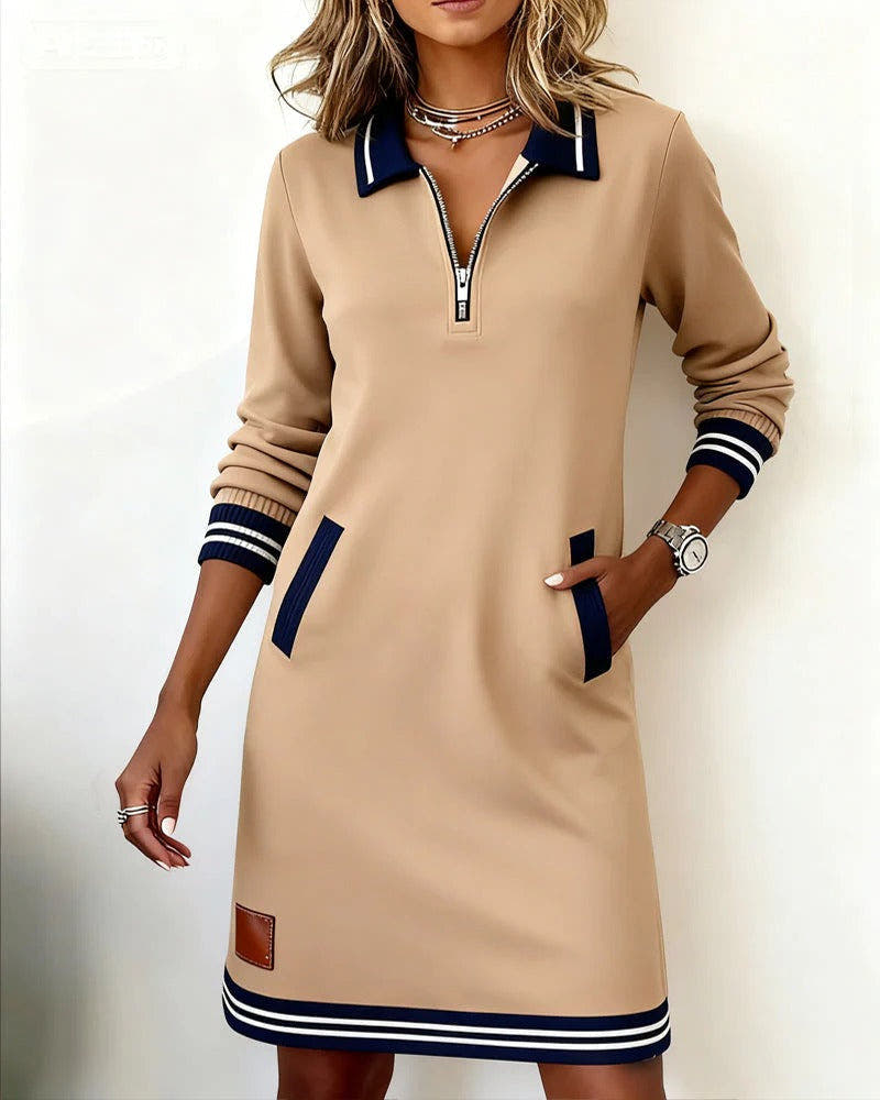 Kleid mit Kontrastbesatz und Reissverschluss am Ausschnitt