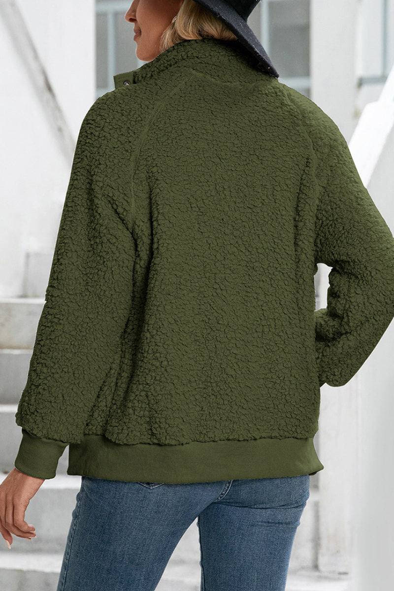 Teddyjacke Damen aus Sherpa, hüftlang mit Stehkragen