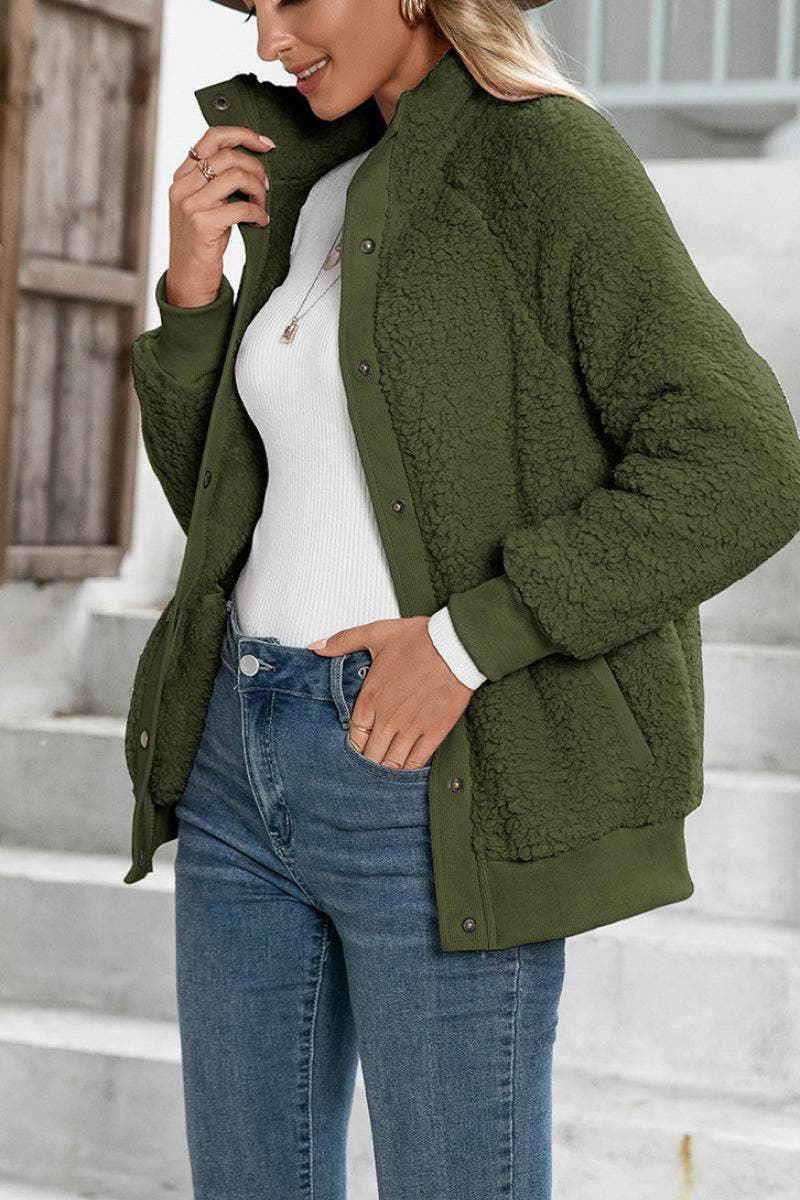 Teddyjacke Damen aus Sherpa, hüftlang mit Stehkragen
