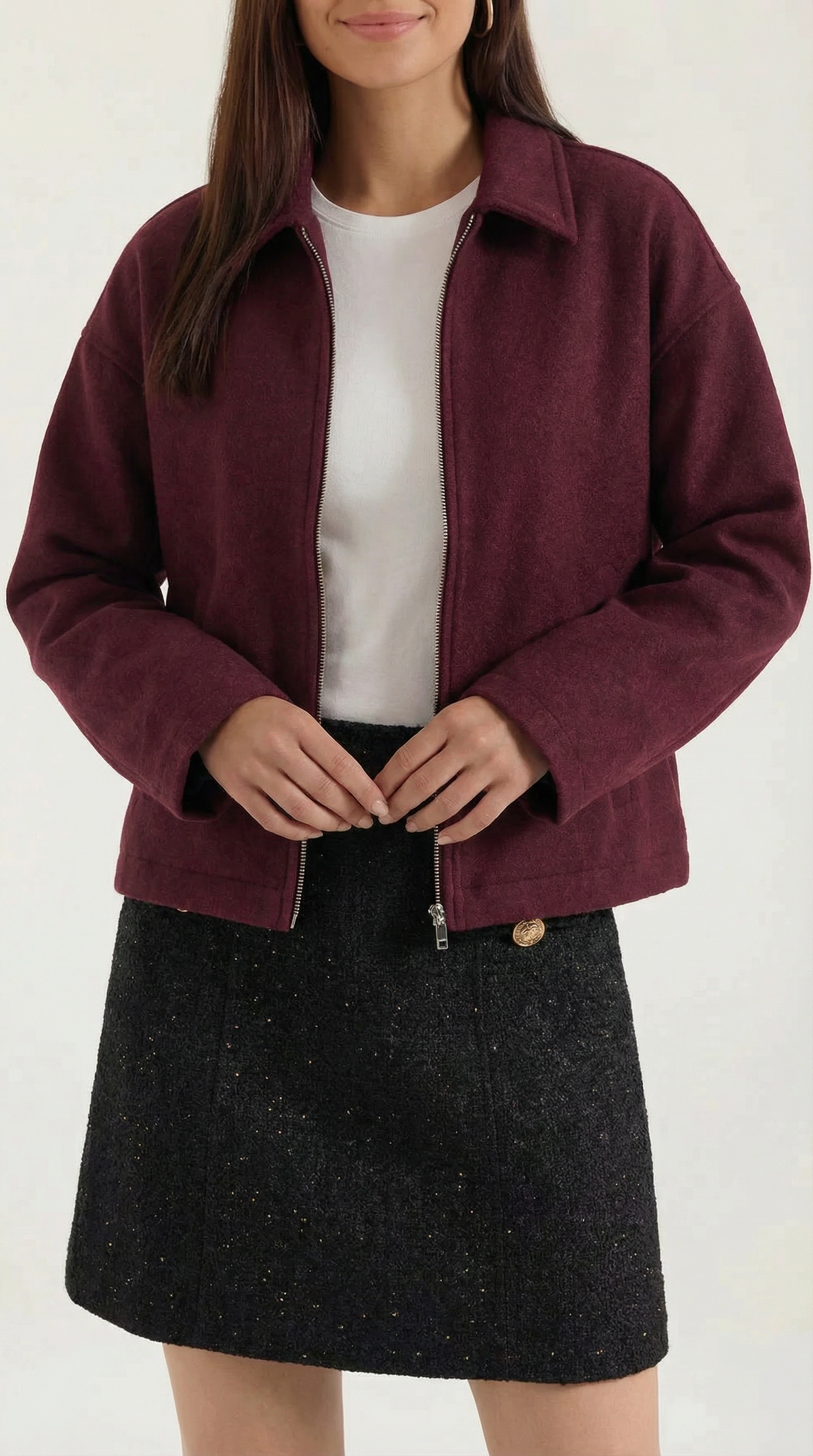 Jacke mit durchgehendem Reissverschluss, Kragen und Taschen für Damen