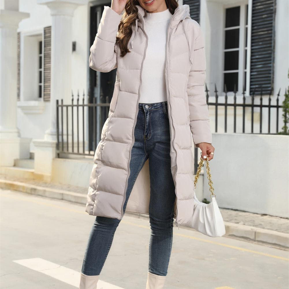 Steppjacke in langer Form mit Kapuze und Seitentaschen