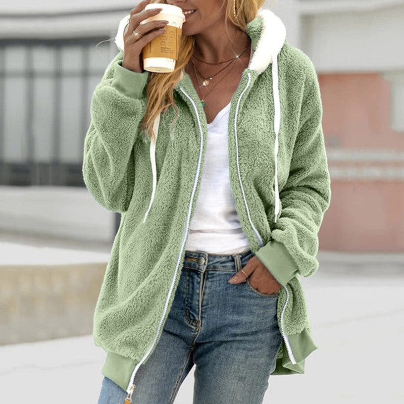 Fleecejacke mit Sherpa-Struktur und Kontrastkapuze
