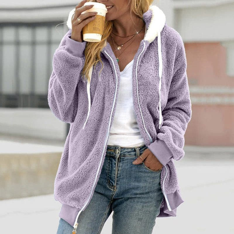 Fleecejacke mit Sherpa-Struktur und Kontrastkapuze