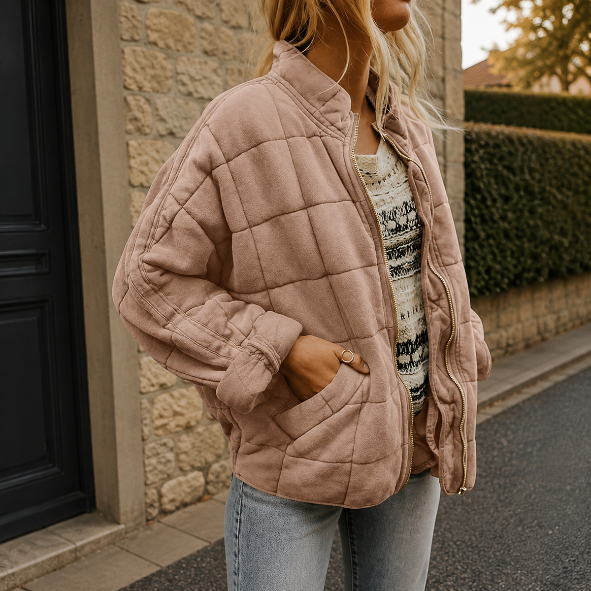 Steppjacke mit Stehkragen und Fronttaschen