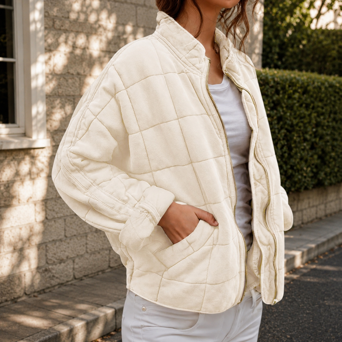 Steppjacke mit Stehkragen und Fronttaschen