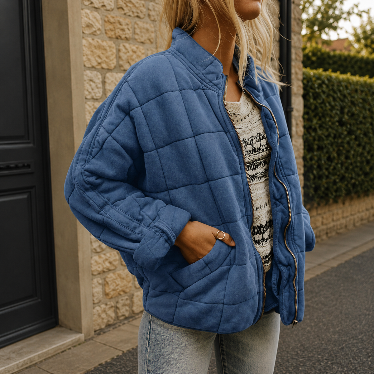 Steppjacke mit Stehkragen und Fronttaschen