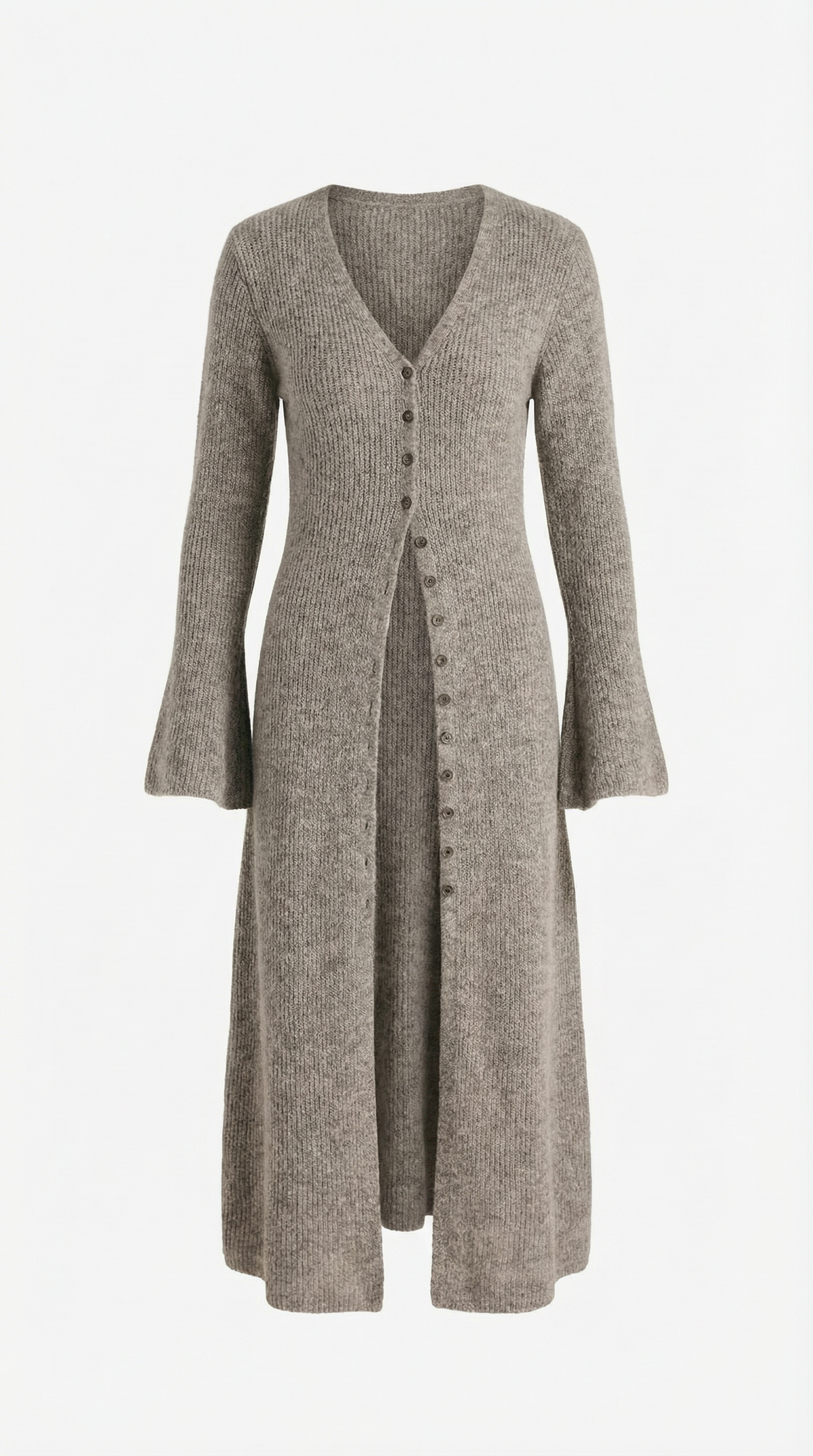 Lange Strickjacke mit Rippstruktur und V-Ausschnitt für Damen