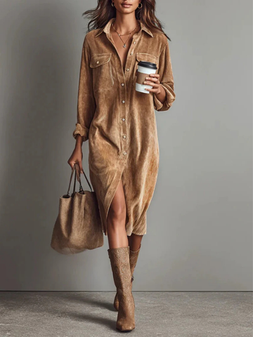 Samtkleid im Hemdstil mit Knopfleiste für Damen