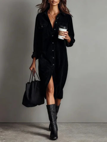 Samtkleid im Hemdstil mit Knopfleiste für Damen