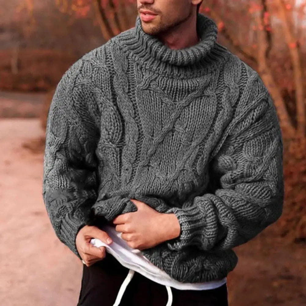 Weihnachtspullover Herren dick gestrickt mit hohem Rollkragen