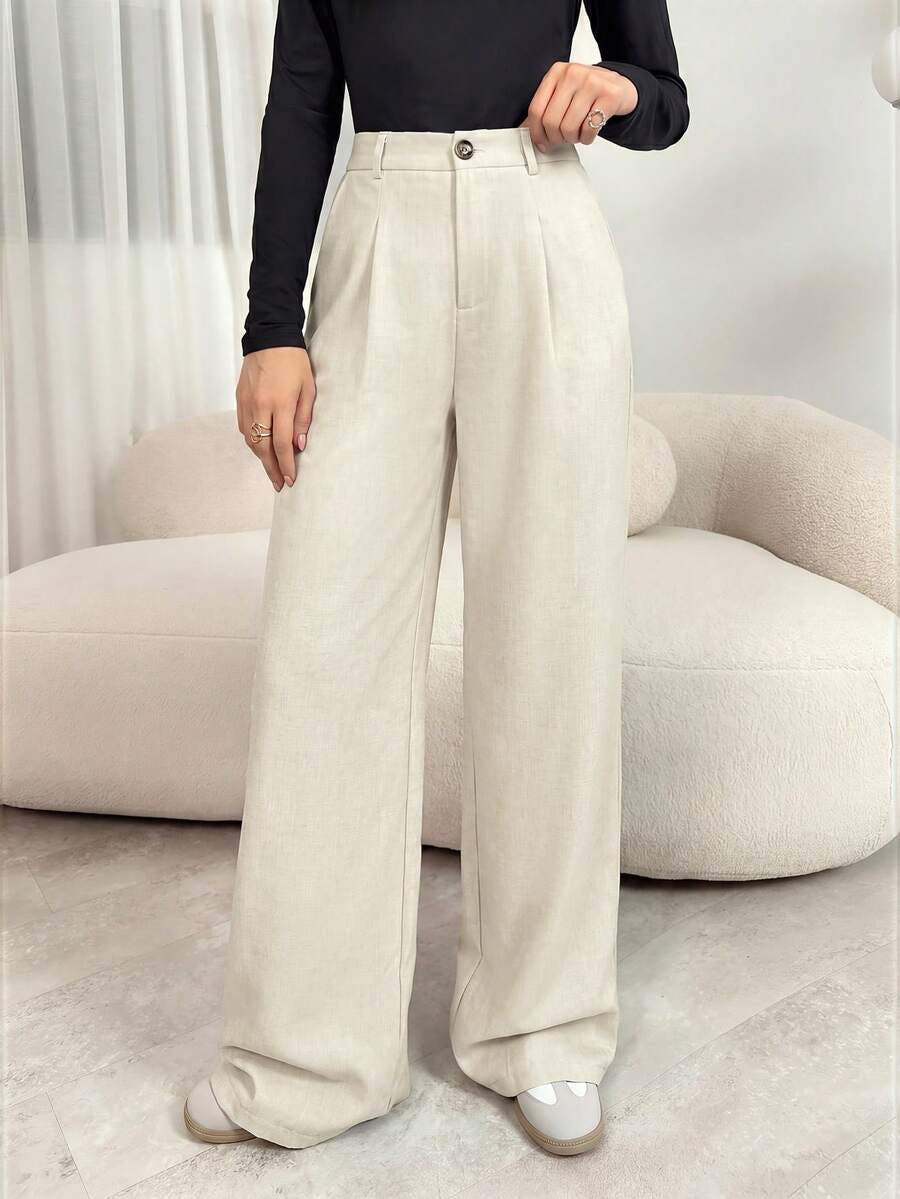 Stoffhose mit Bundfalten und weitem Bein