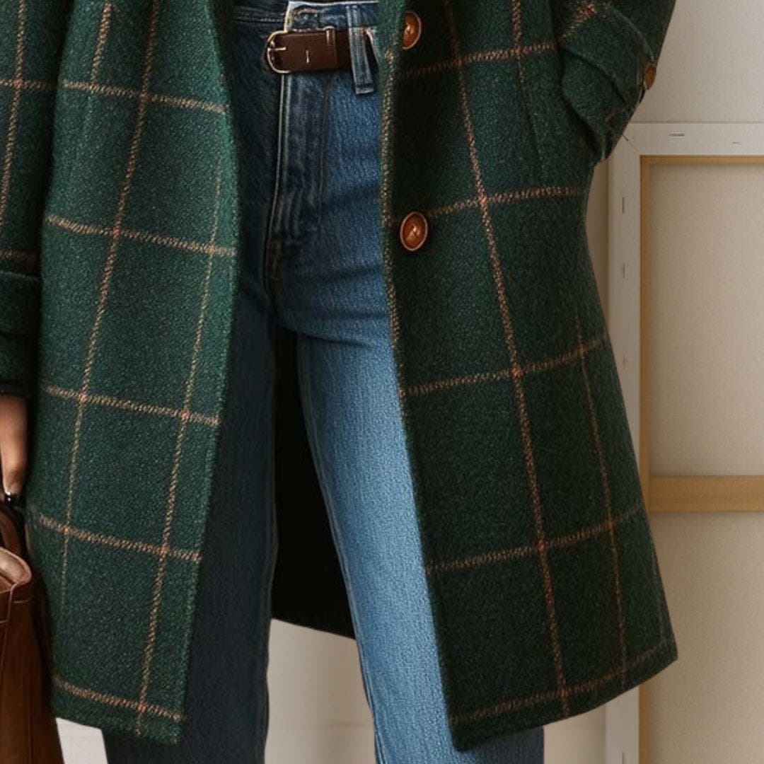 Winterjacke Damen aus wärmendem Tweed, knielang mit Reverskragen