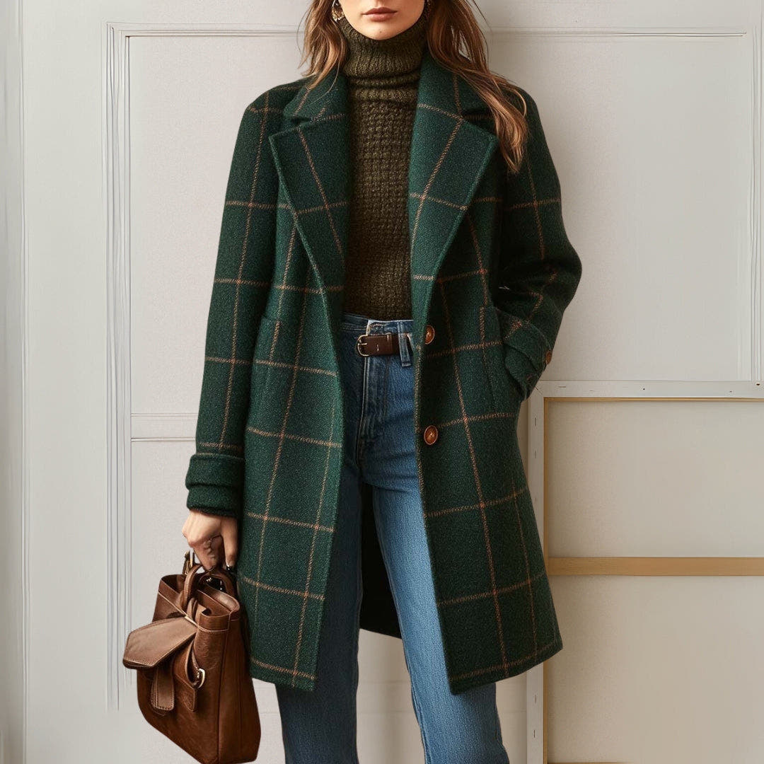 Winterjacke Damen aus wärmendem Tweed, knielang mit Reverskragen