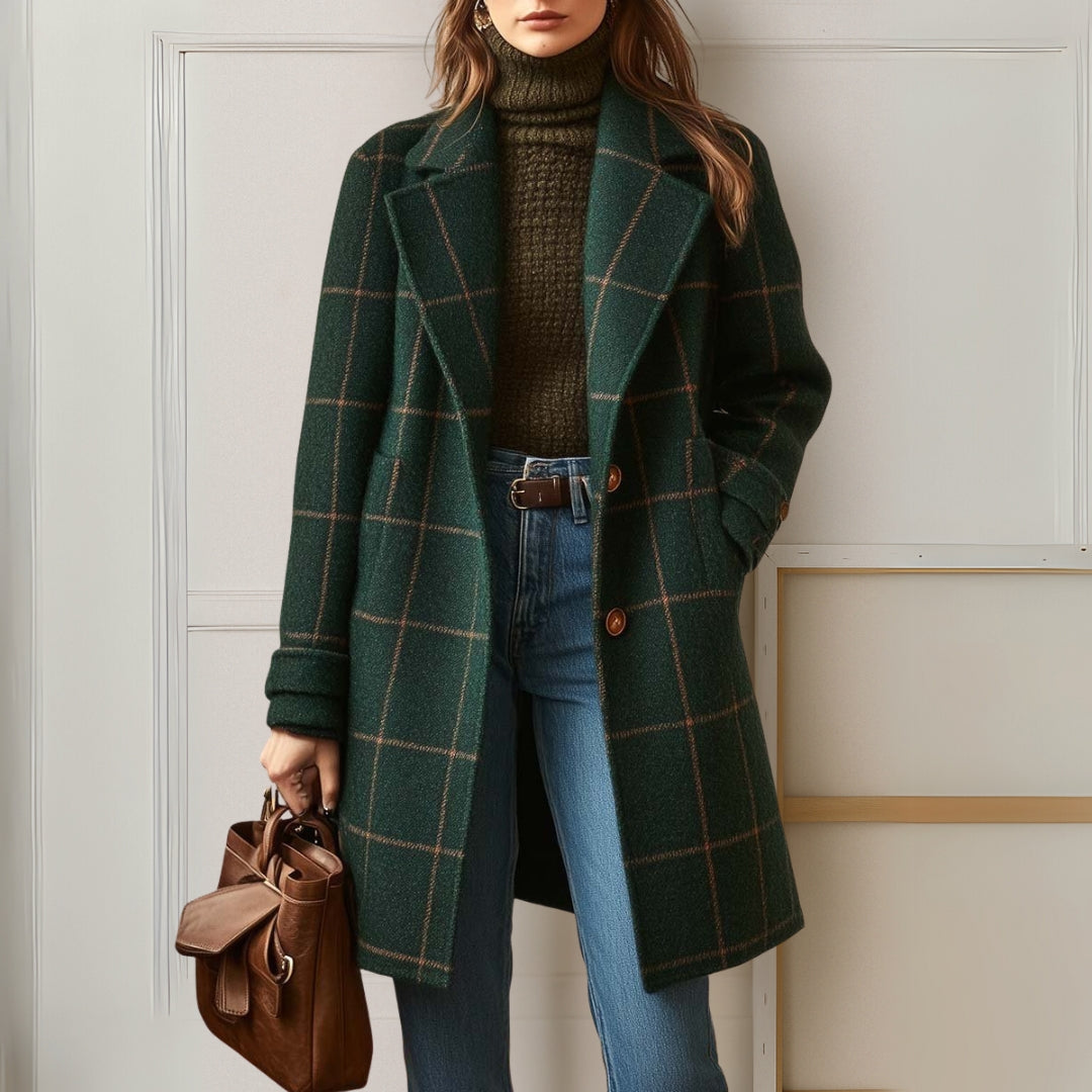 Winterjacke Damen aus wärmendem Tweed, knielang mit Reverskragen