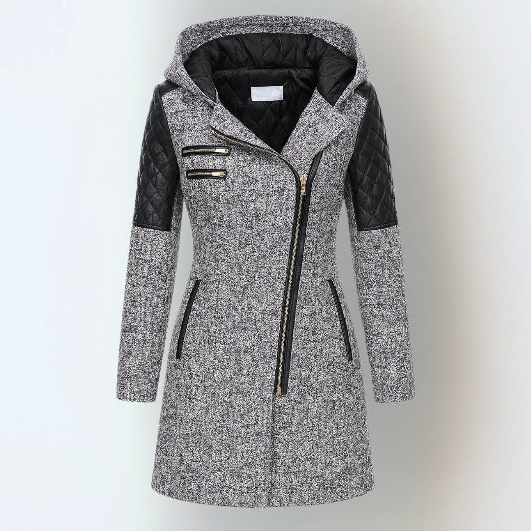 Winterjacke Damen warm, tailliert mit Kapuze und Reverskragen