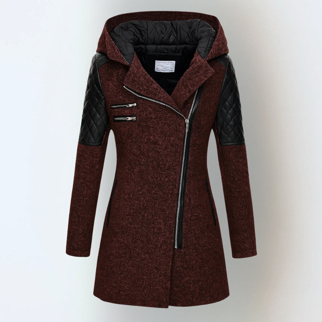 Winterjacke Damen warm, tailliert mit Kapuze und Reverskragen