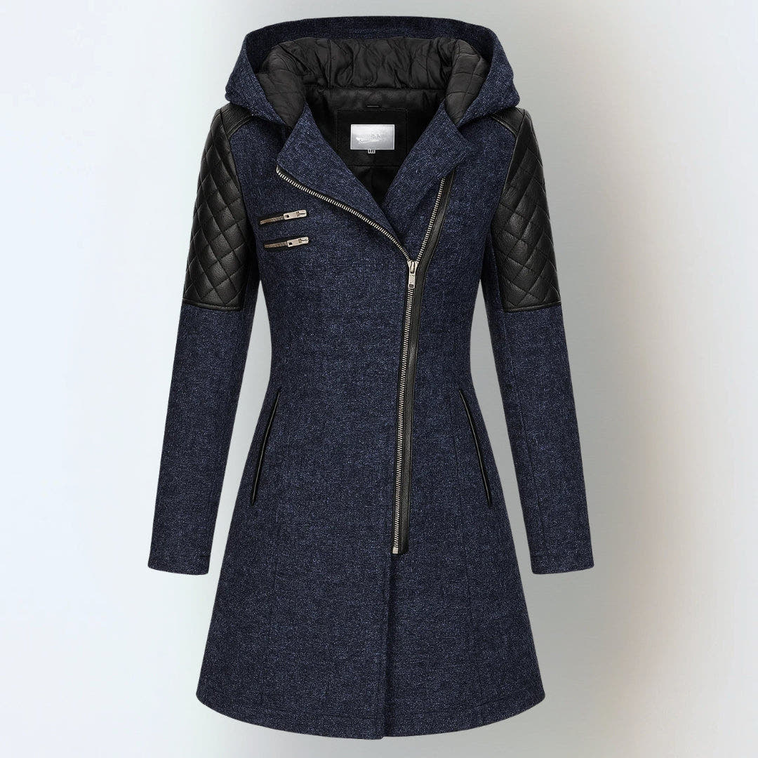 Winterjacke Damen warm, tailliert mit Kapuze und Reverskragen
