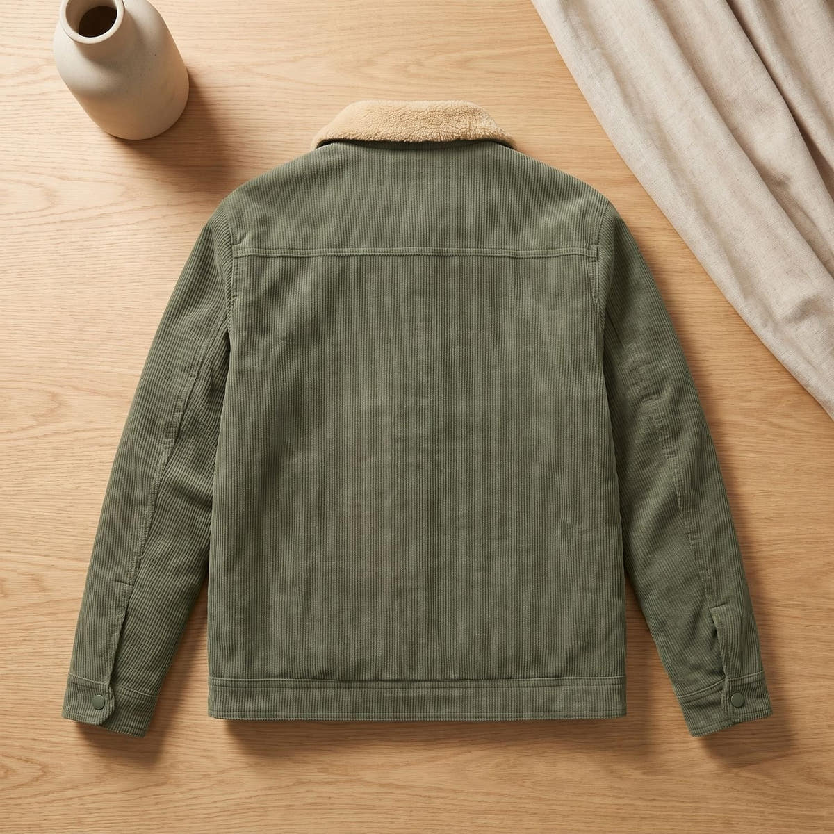 Winterjacke Herren aus Cord mit Sherpa-Futter, hüftlang