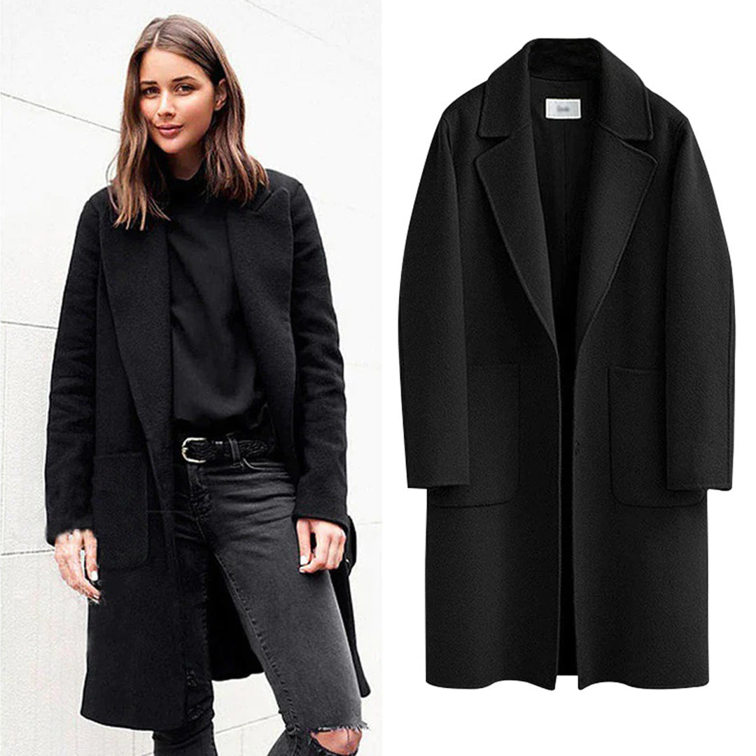 Wintermantel Damen warm und lang mit Reverskragen, lockerer Schnitt
