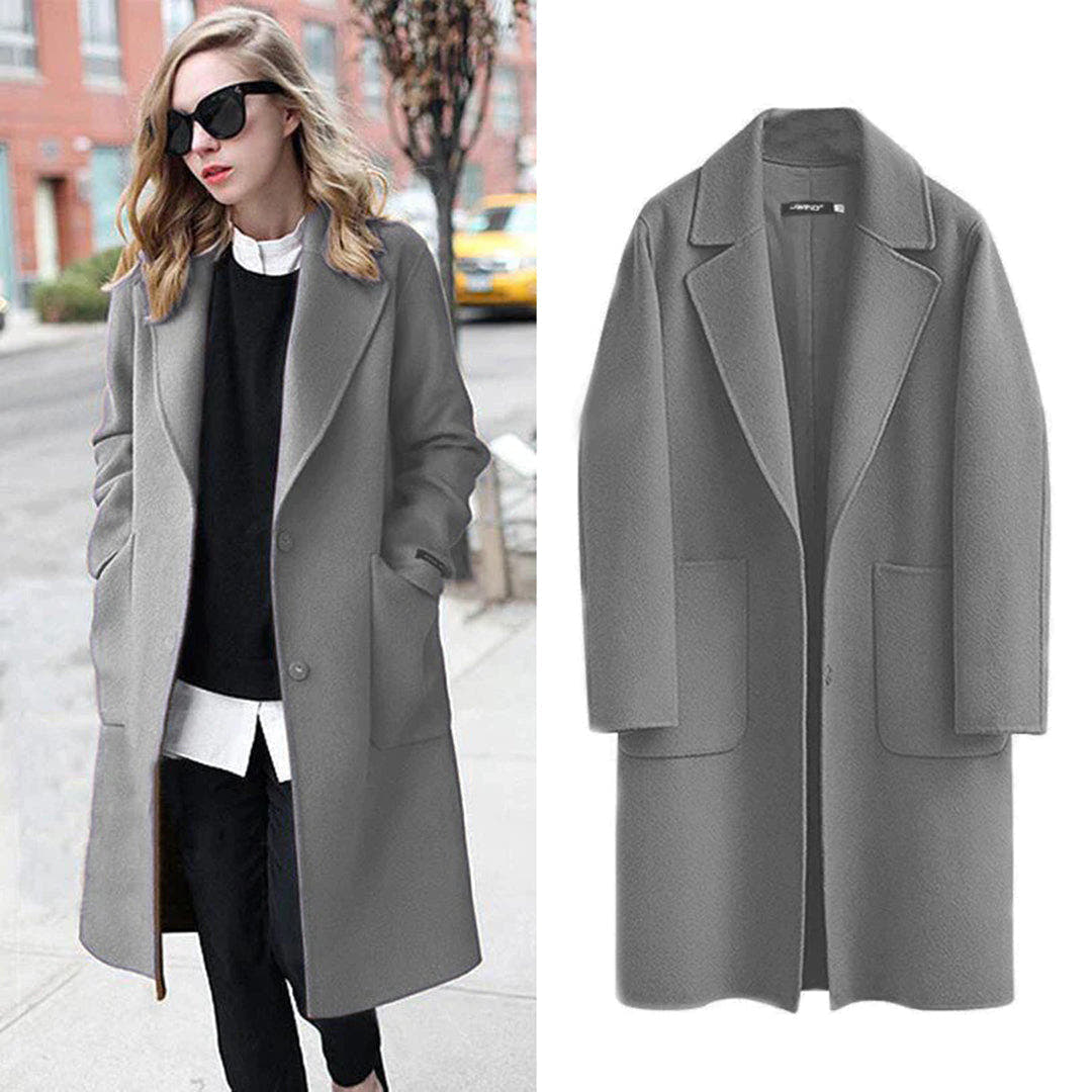 Wintermantel Damen warm und lang mit Reverskragen, lockerer Schnitt