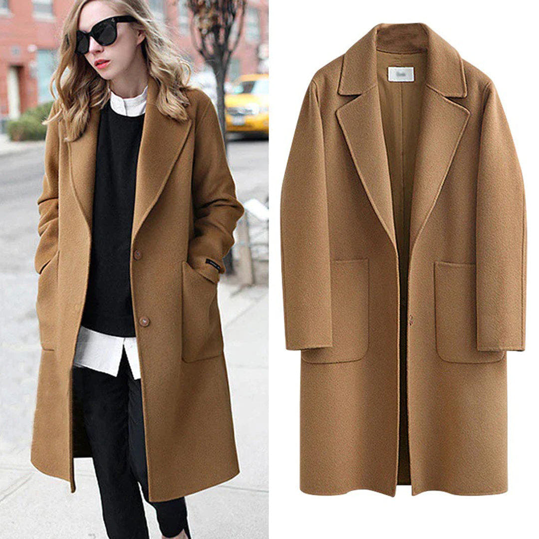 Wintermantel Damen warm und lang mit Reverskragen, lockerer Schnitt