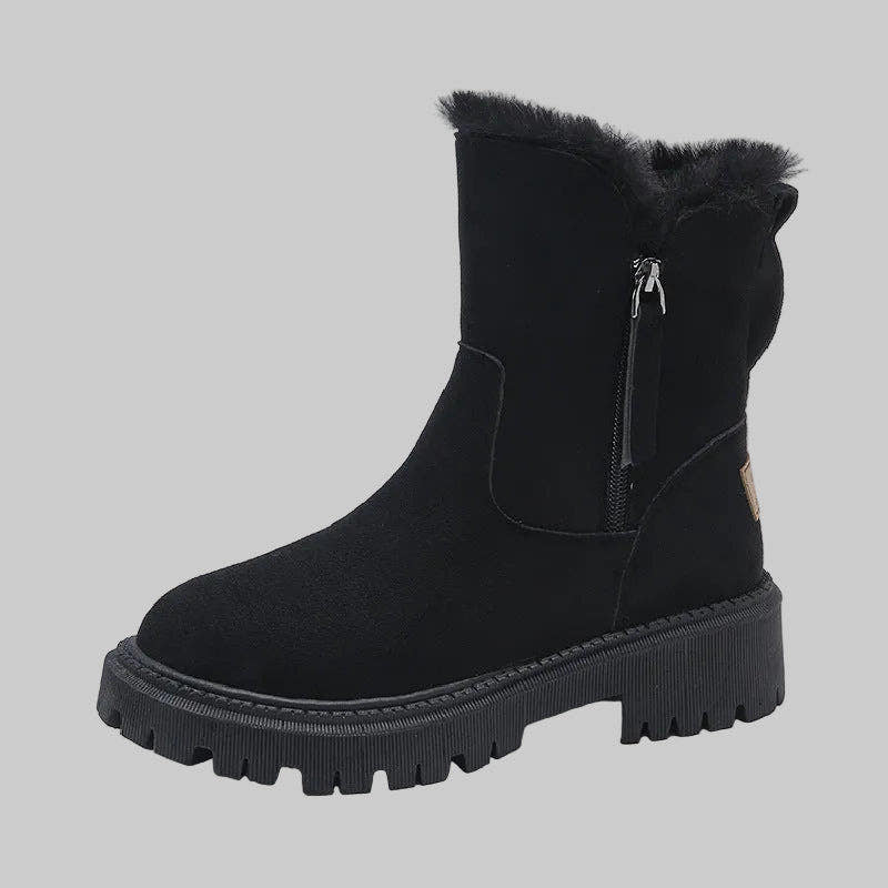 Winterstiefel Damen in Wildlederoptik mit Kunstfellfutter, knöchelhoch
