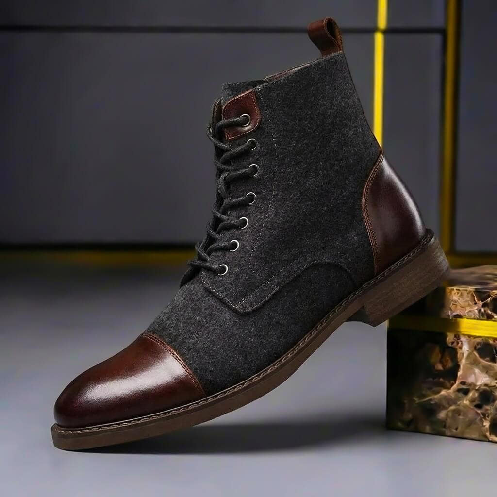 Winterstiefel Herren aus Leder mit Wollfutter, knöchelhoch