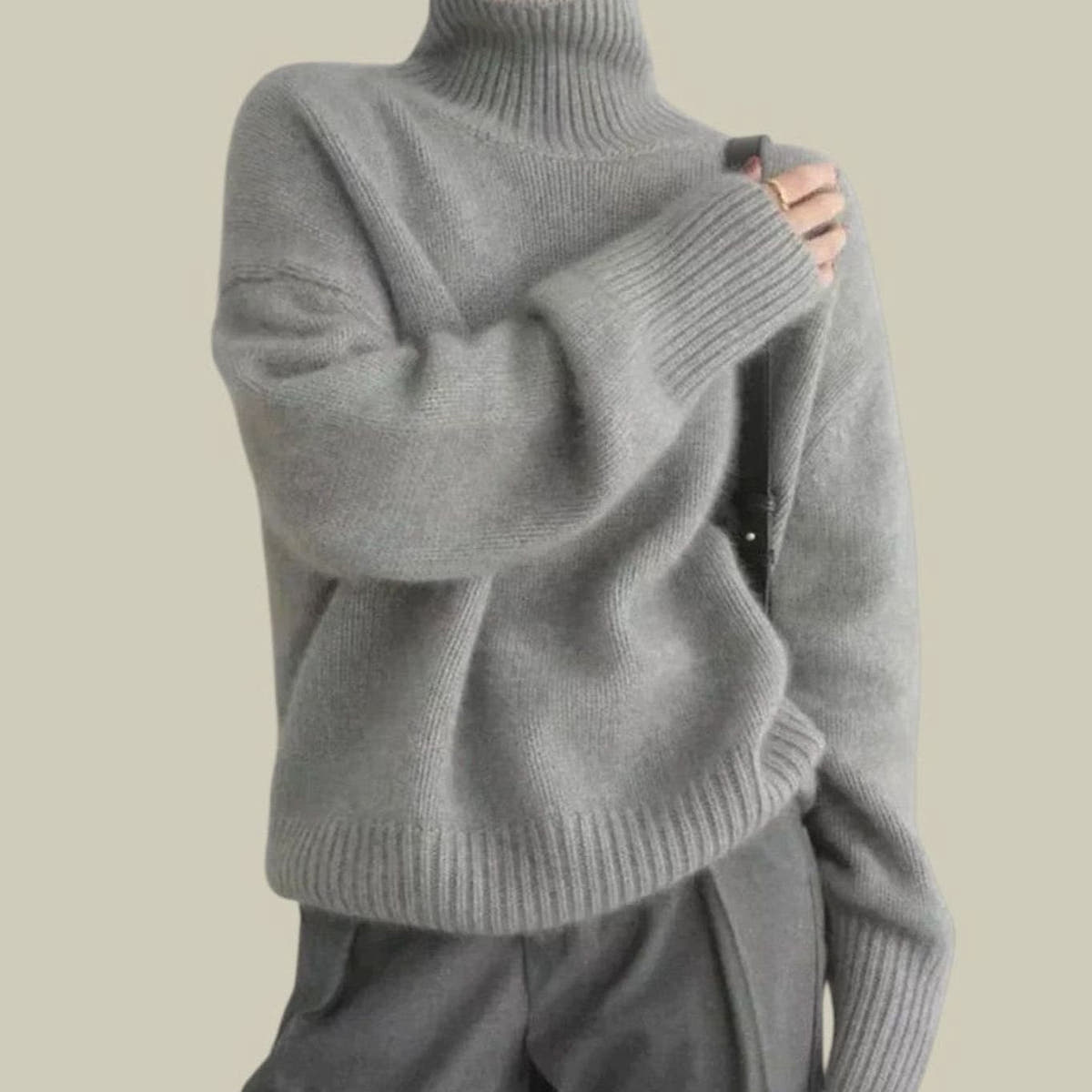 Wollpullover Damen aus Merinowolle, Oversize mit Rollkragen