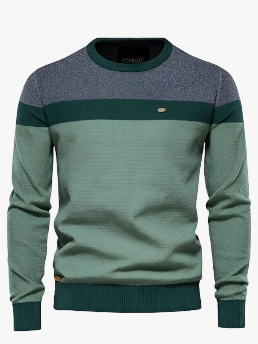 Wollpullover Herren aus Baumwolle mit Rundhals und Farbblöcken