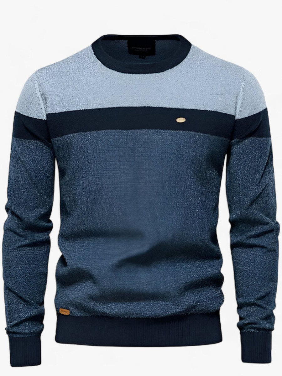 Wollpullover Herren aus Baumwolle mit Rundhals und Farbblöcken