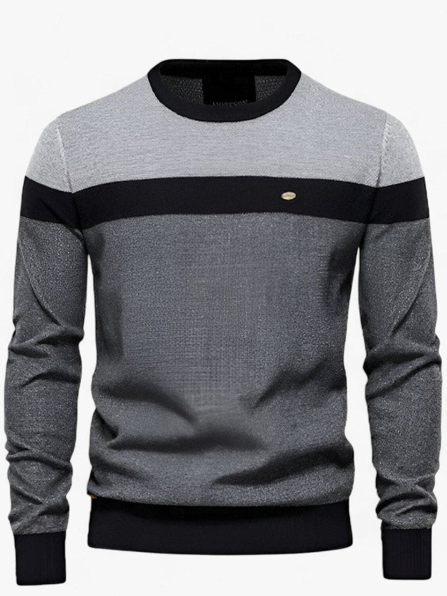 Wollpullover Herren aus Baumwolle mit Rundhals und Farbblöcken