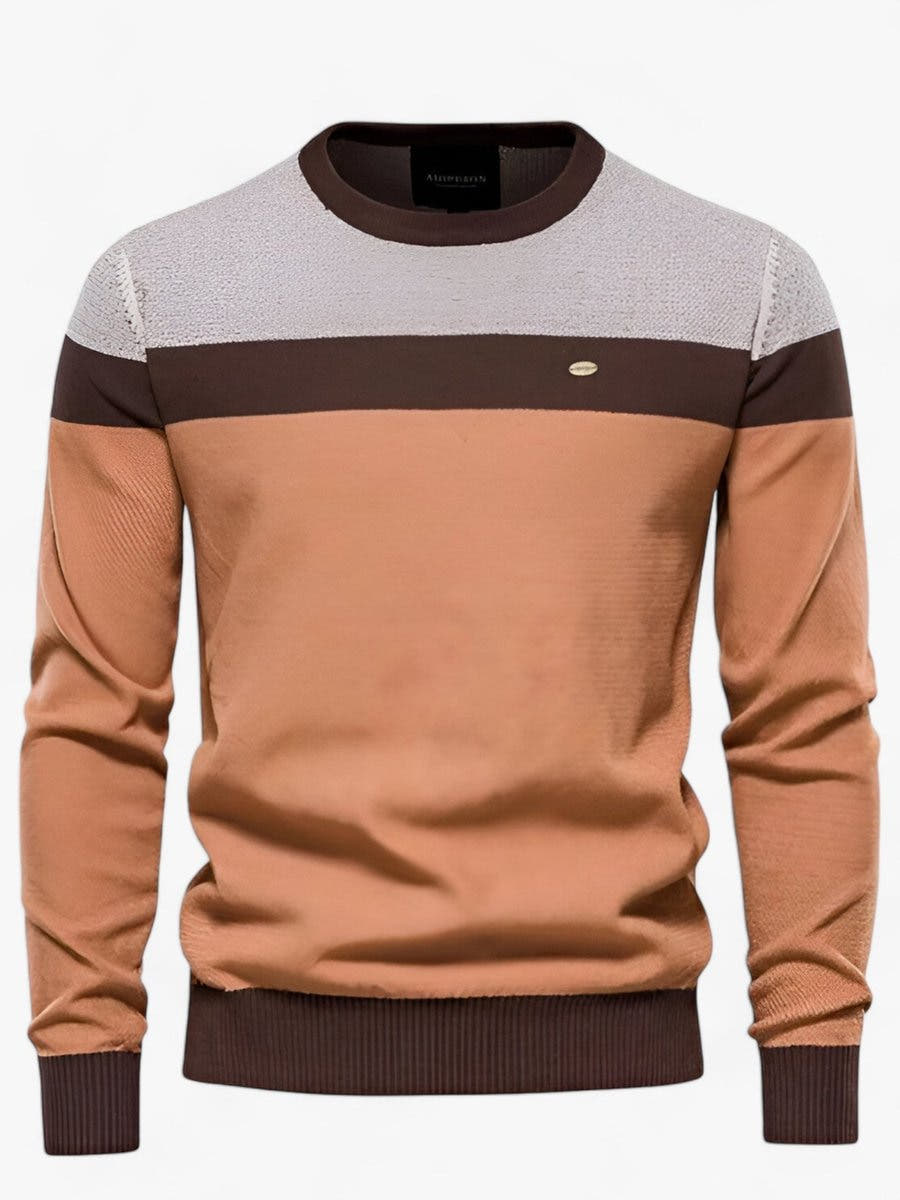 Wollpullover Herren aus Baumwolle mit Rundhals und Farbblöcken