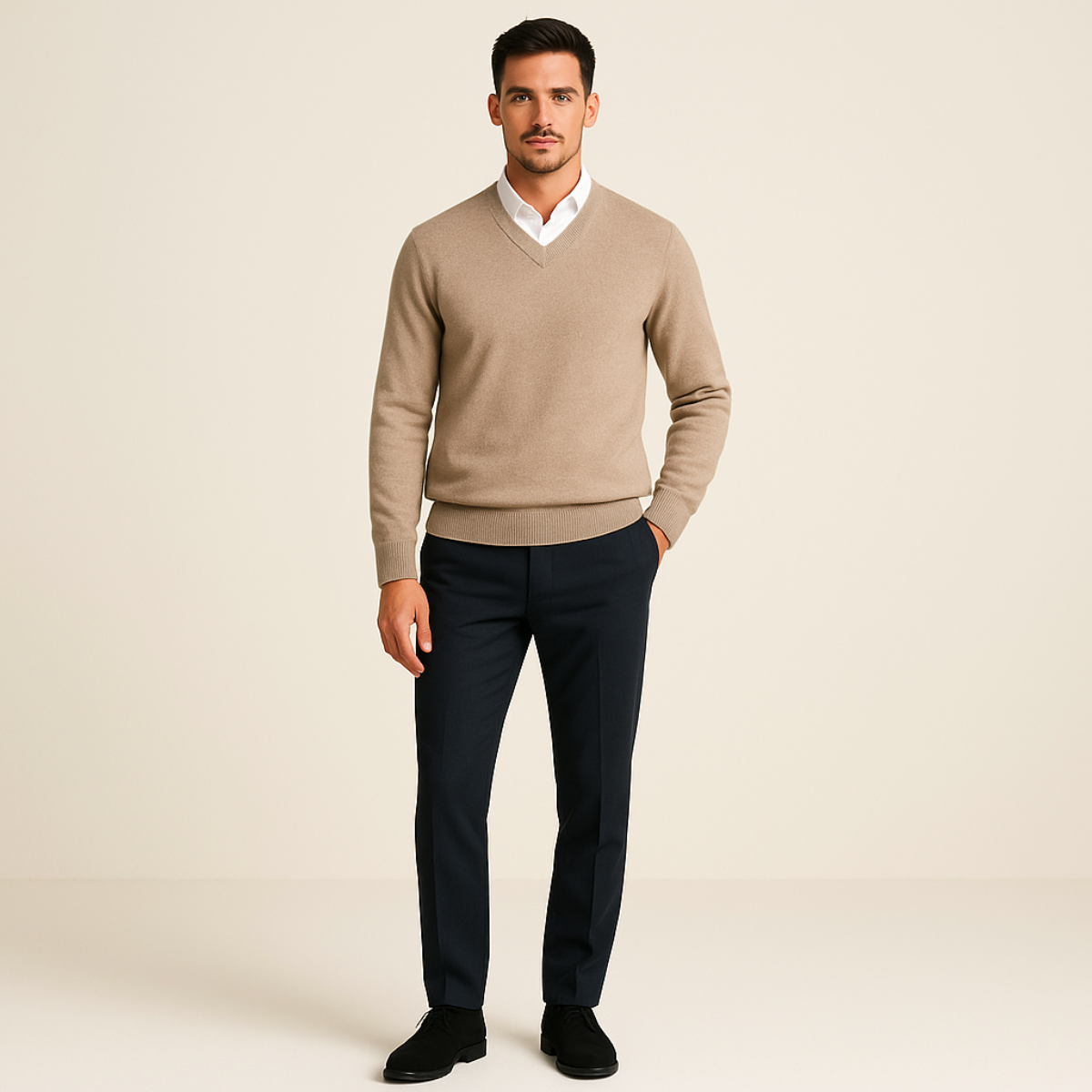 Wollpullover Herren gerade geschnitten mit V-Ausschnitt