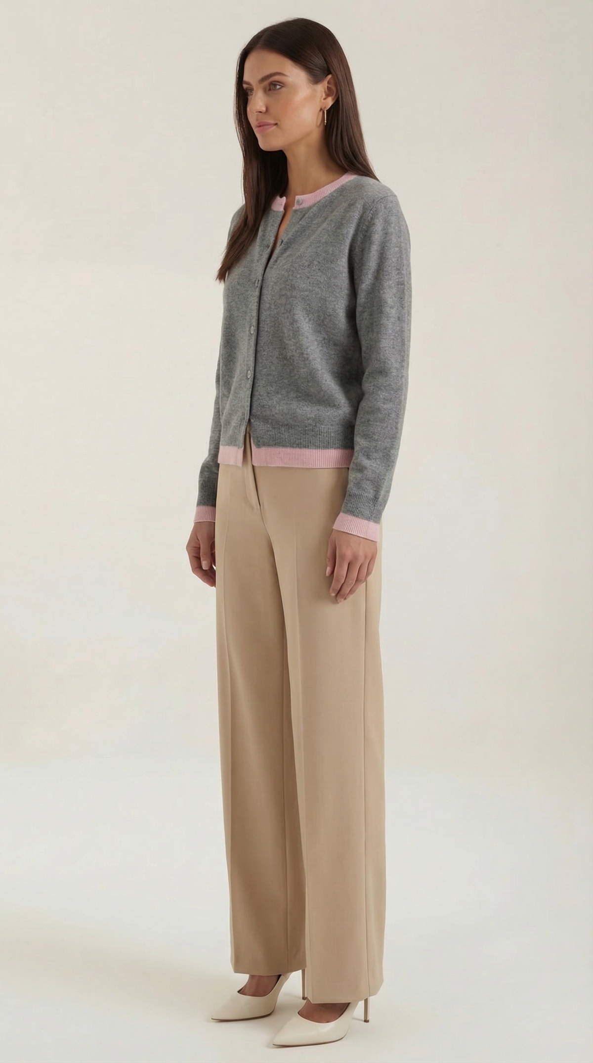 Strickjacke mit Kontrastbesatz und Knopfleiste für Damen