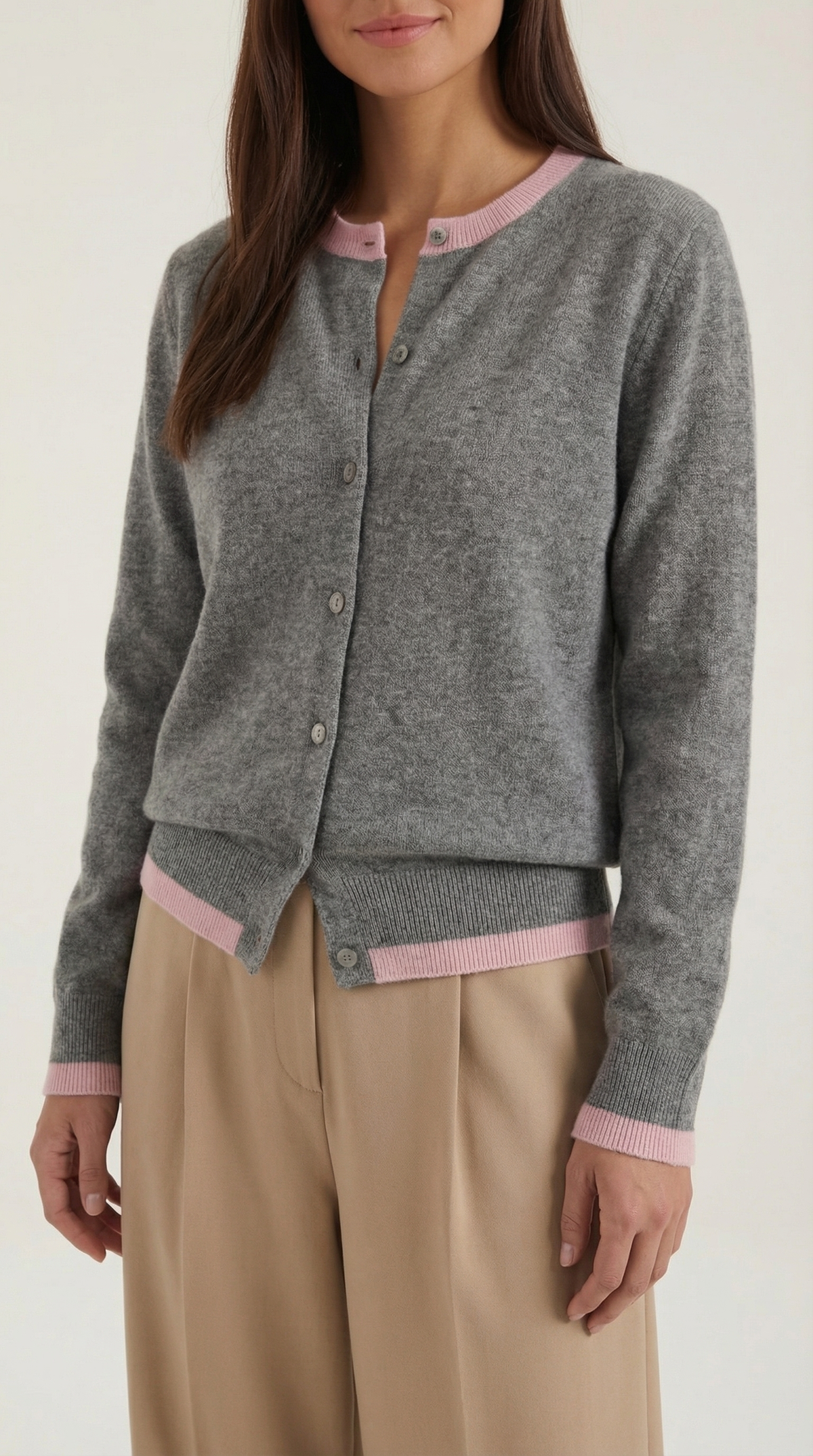 Strickjacke mit Kontrastbesatz und Knopfleiste für Damen