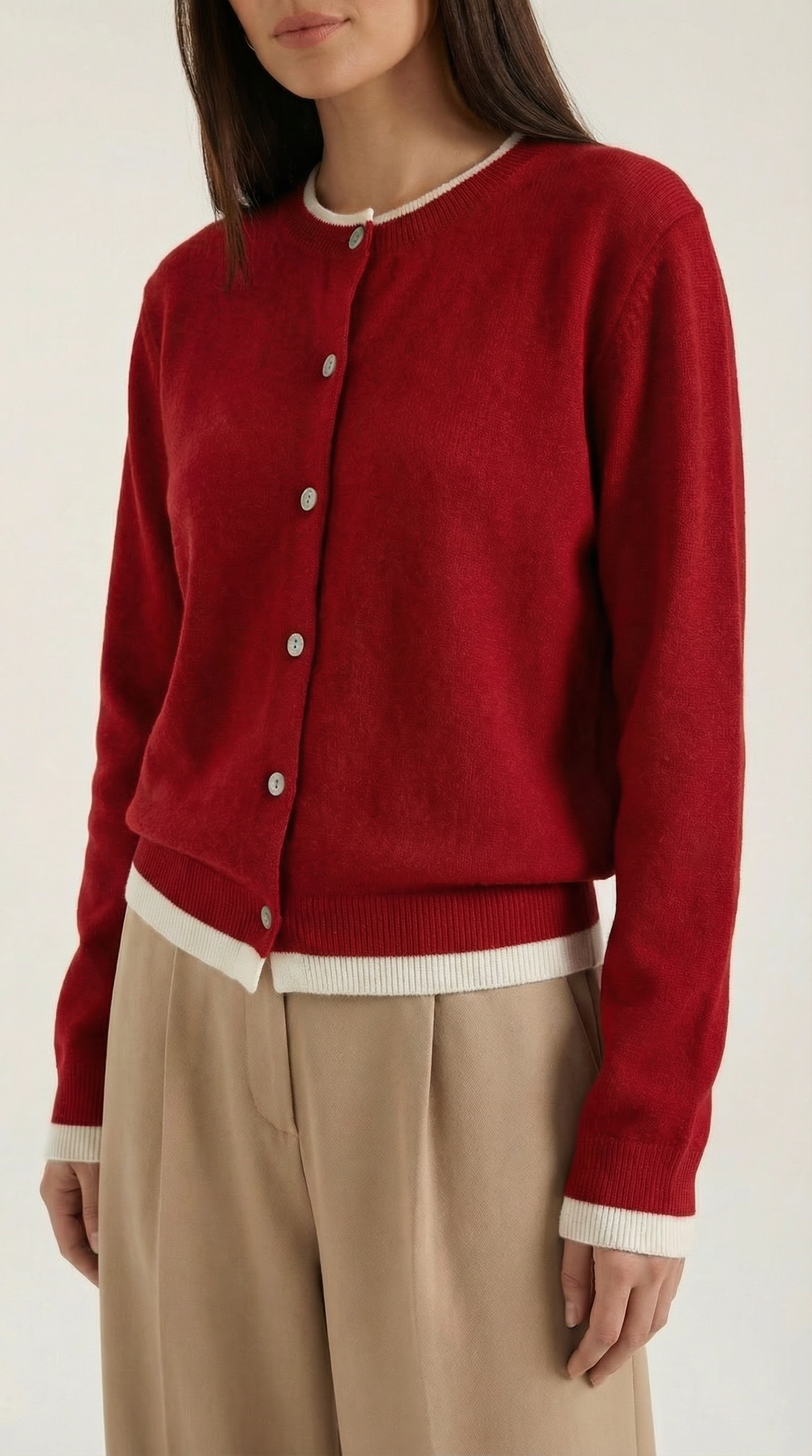Strickjacke mit Kontrastbesatz und Knopfleiste für Damen