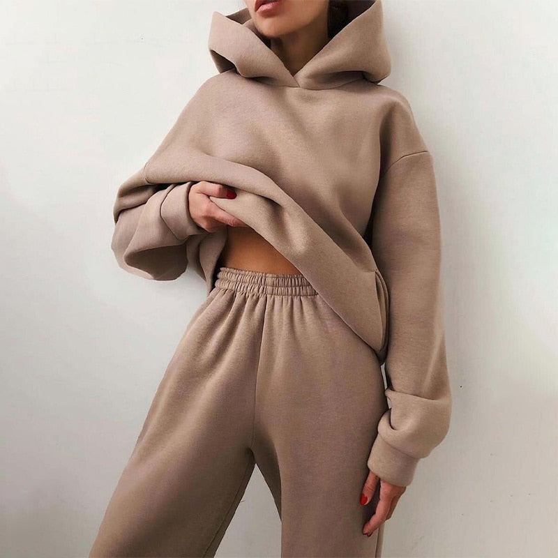 Zweiteiler Damen Oversize mit Kapuze und Elastikbund, Jogginganzug