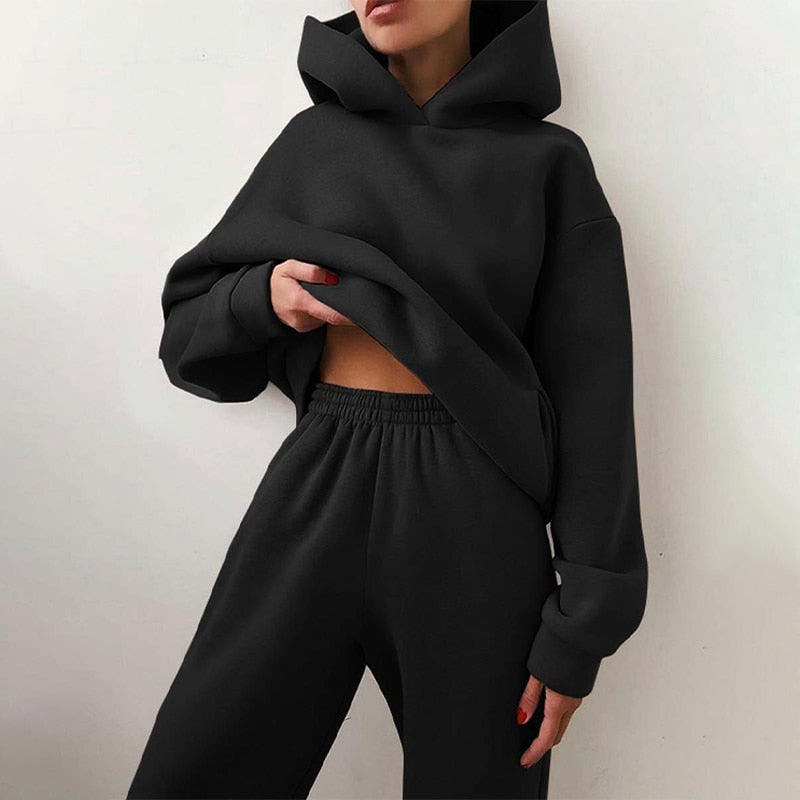 Zweiteiler Damen Oversize mit Kapuze und Elastikbund, Jogginganzug