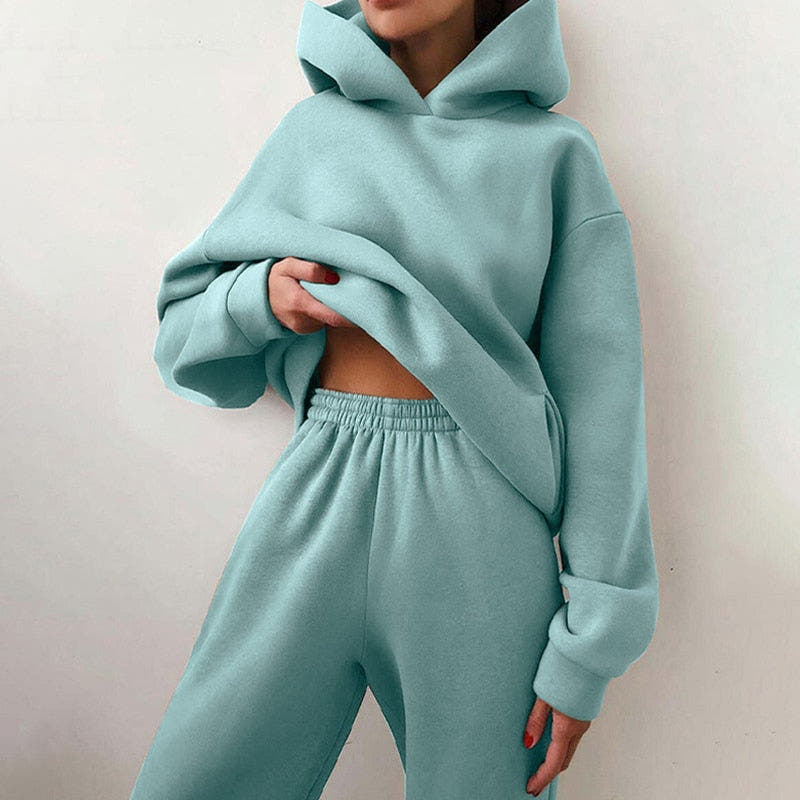 Zweiteiler Damen Oversize mit Kapuze und Elastikbund, Jogginganzug