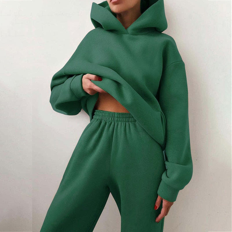 Zweiteiler Damen Oversize mit Kapuze und Elastikbund, Jogginganzug