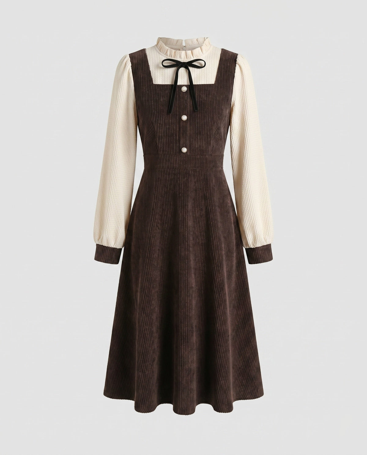 Winterkleid aus Cord mit Rüschenkragen und Zierknöpfen für Damen