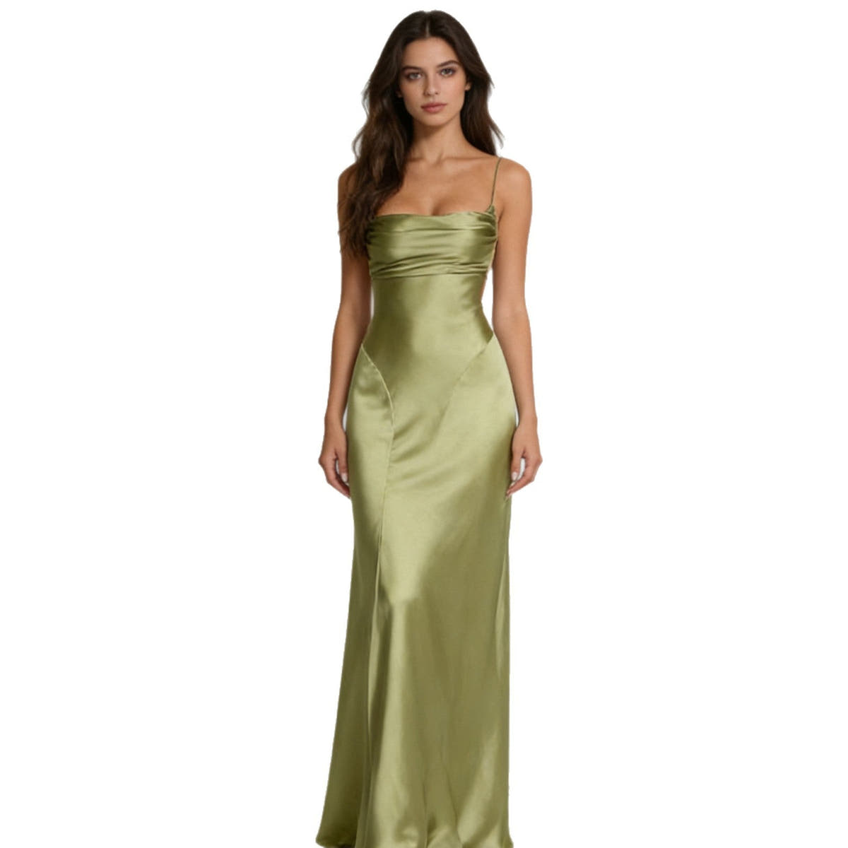 Abendkleid Damen aus Satin, tailliert in Maxilänge mit schmalen Trägern