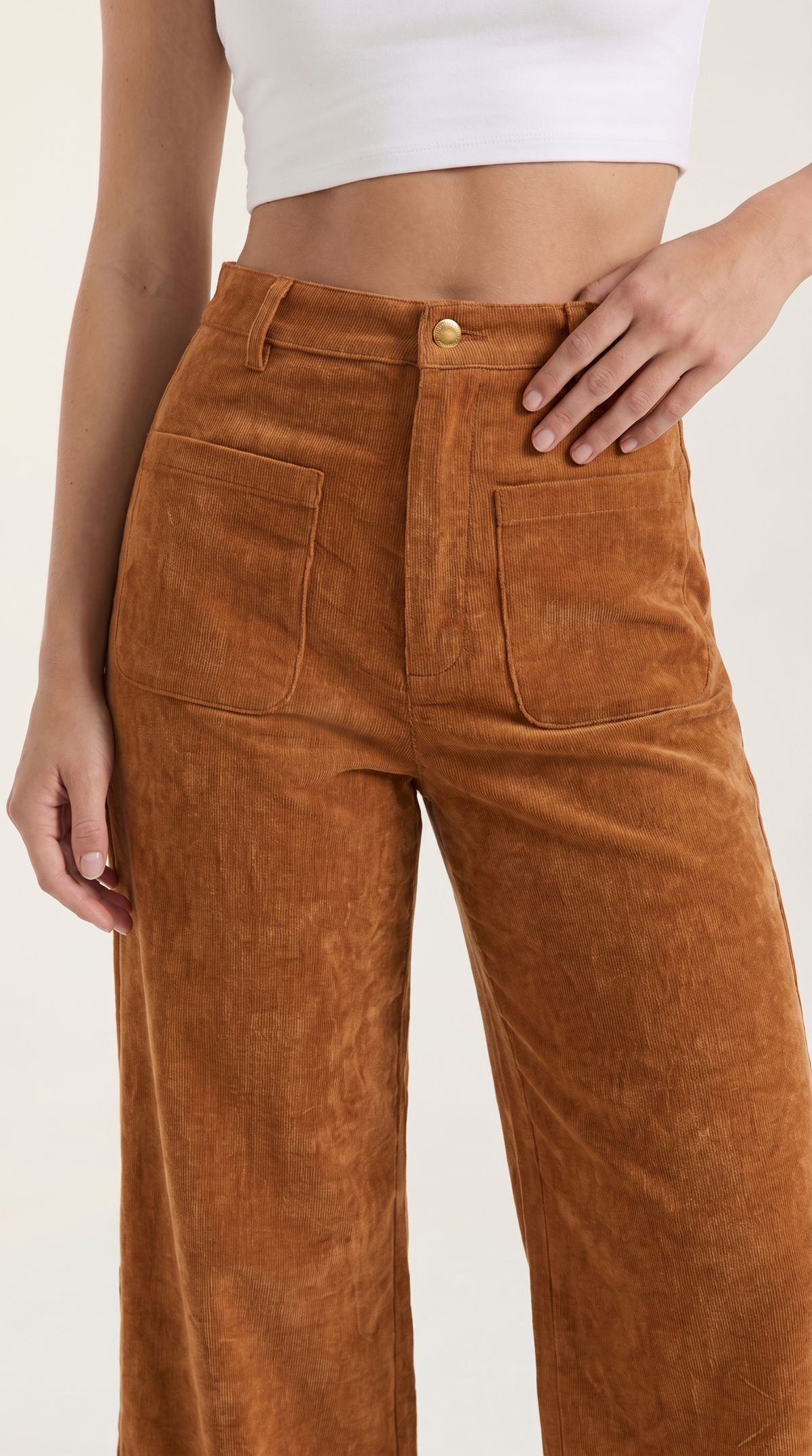 Cordhose mit hohem Bund und weitem Bein für Damen