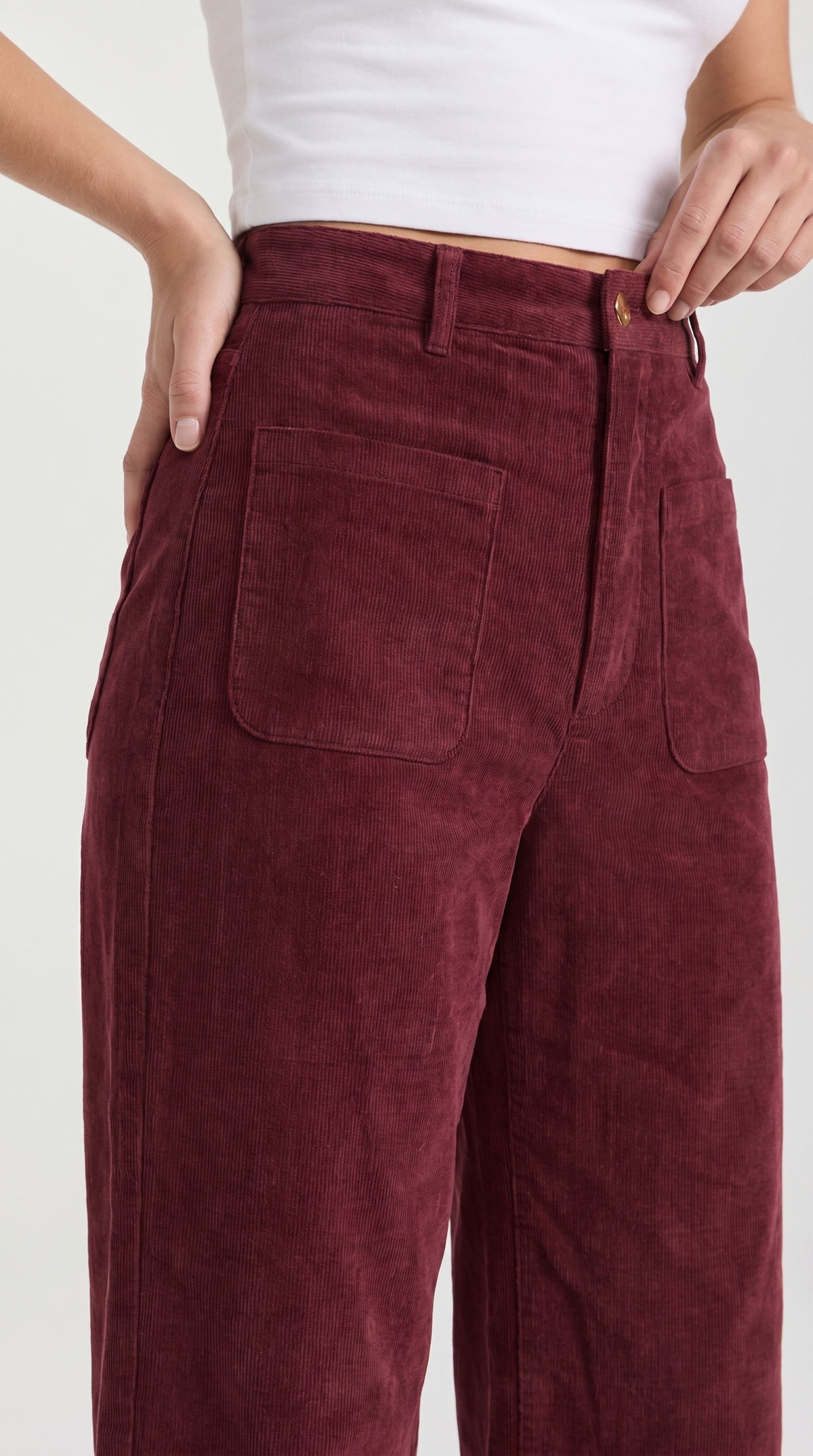 Cordhose mit hohem Bund und weitem Bein für Damen