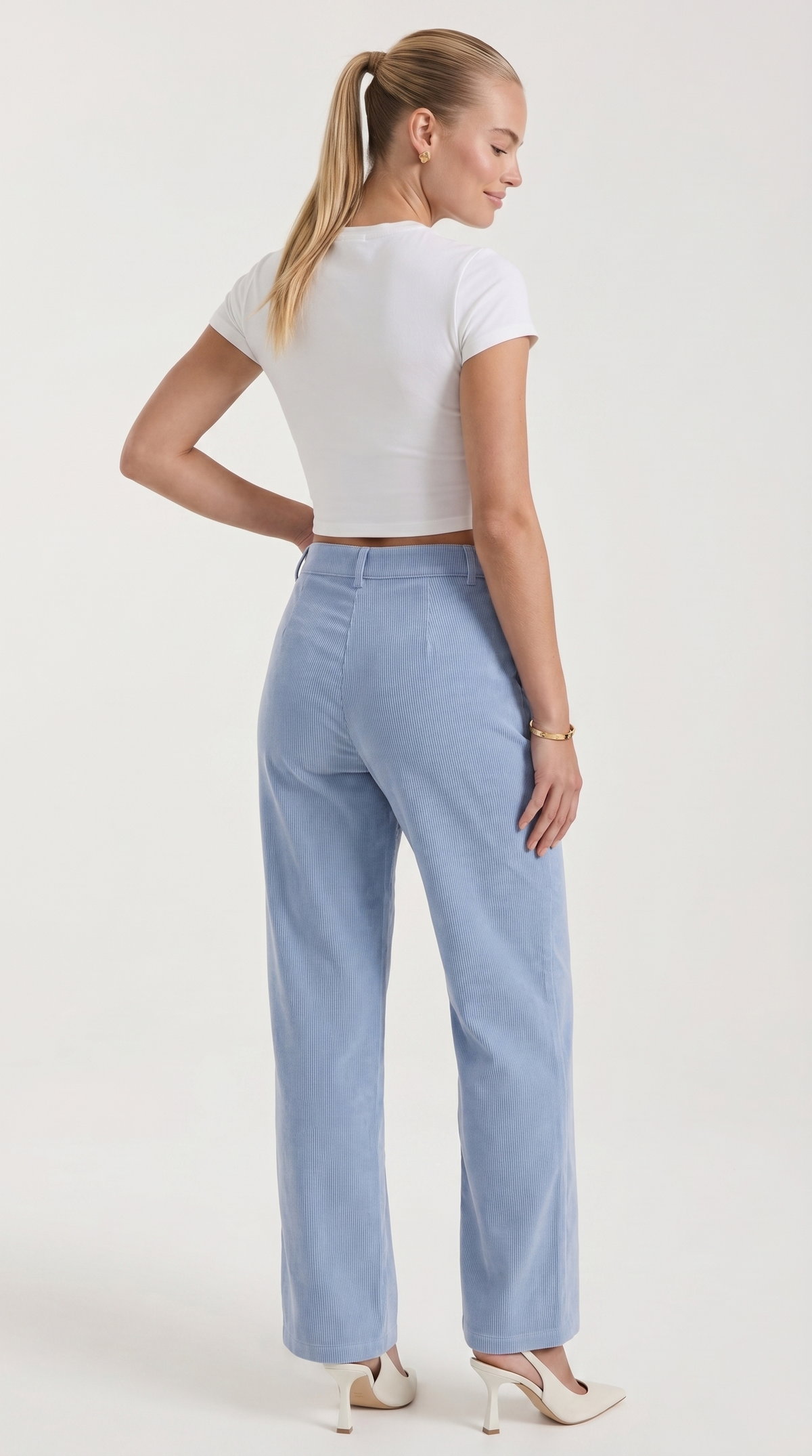 Cordhose mit hohem Bund und weitem Bein für Damen