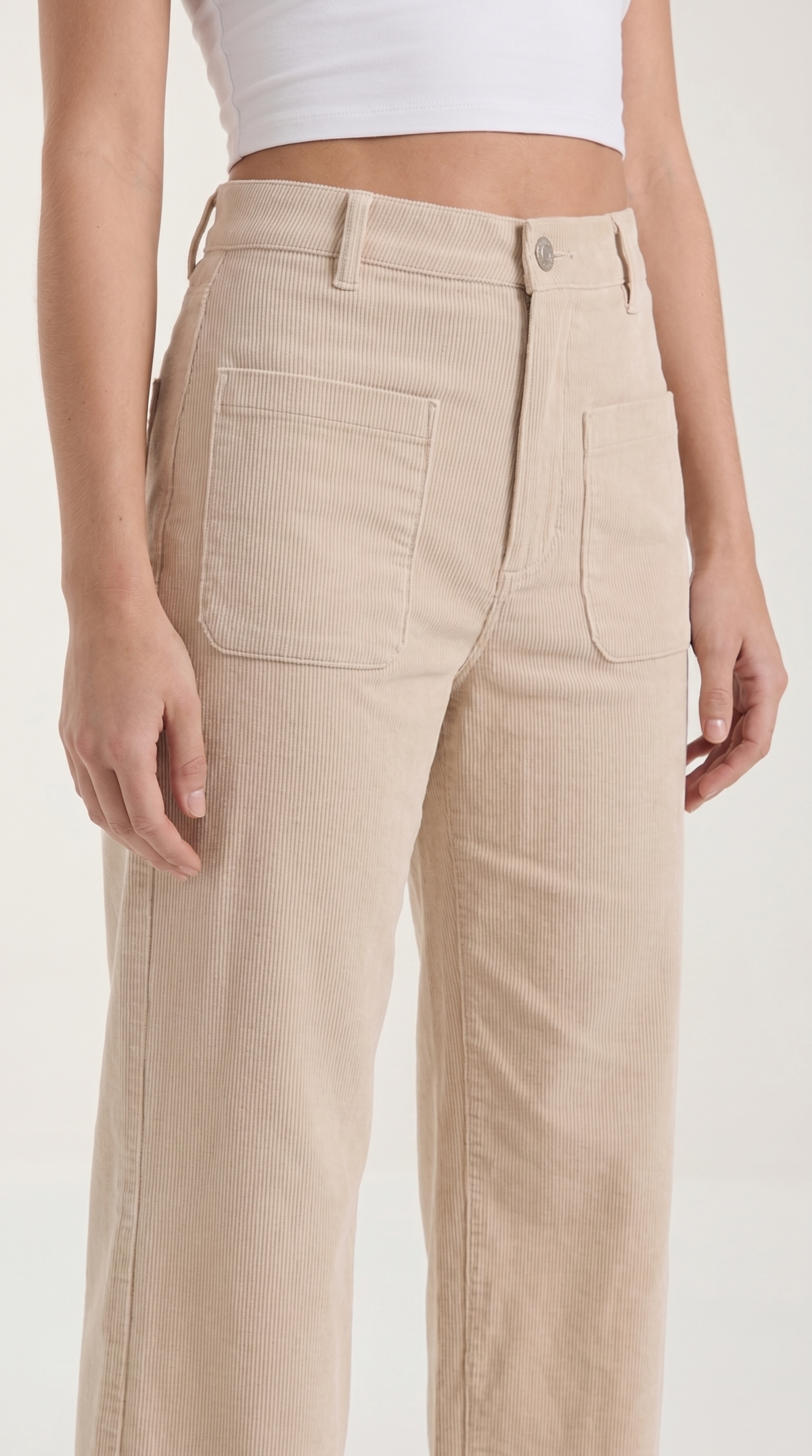Cordhose mit hohem Bund und weitem Bein für Damen