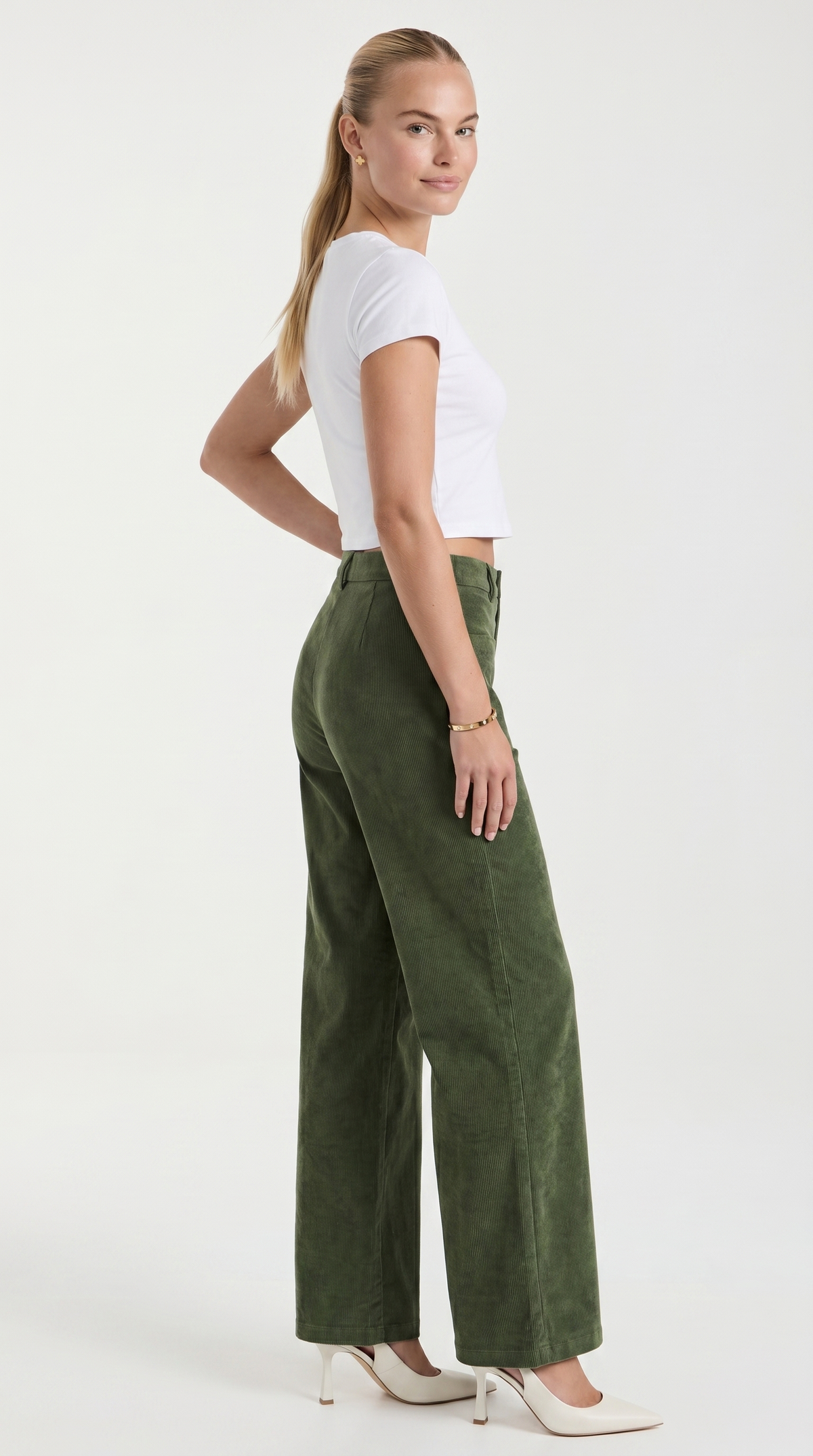 Cordhose mit hohem Bund und weitem Bein für Damen