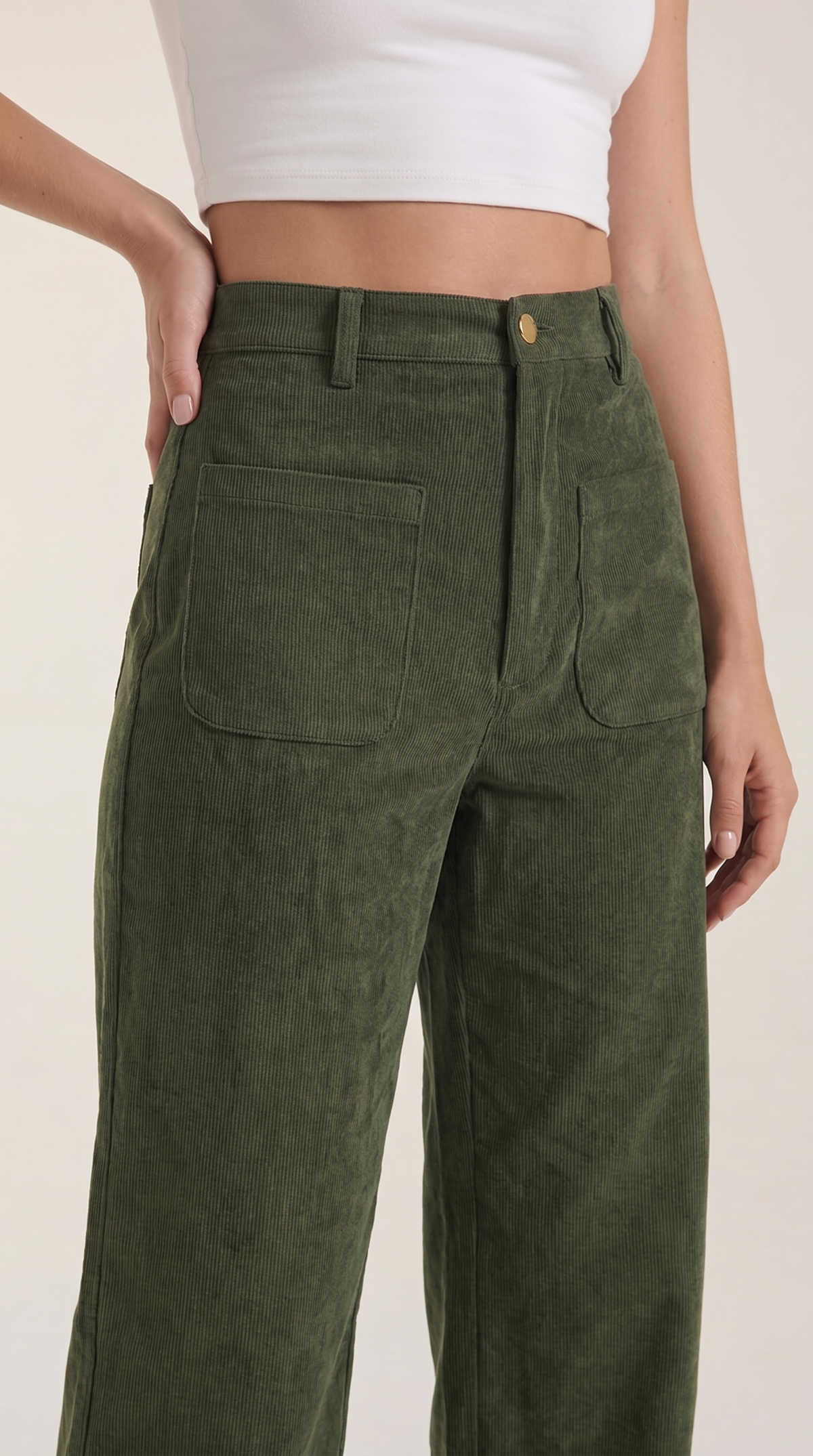Cordhose mit hohem Bund und weitem Bein für Damen