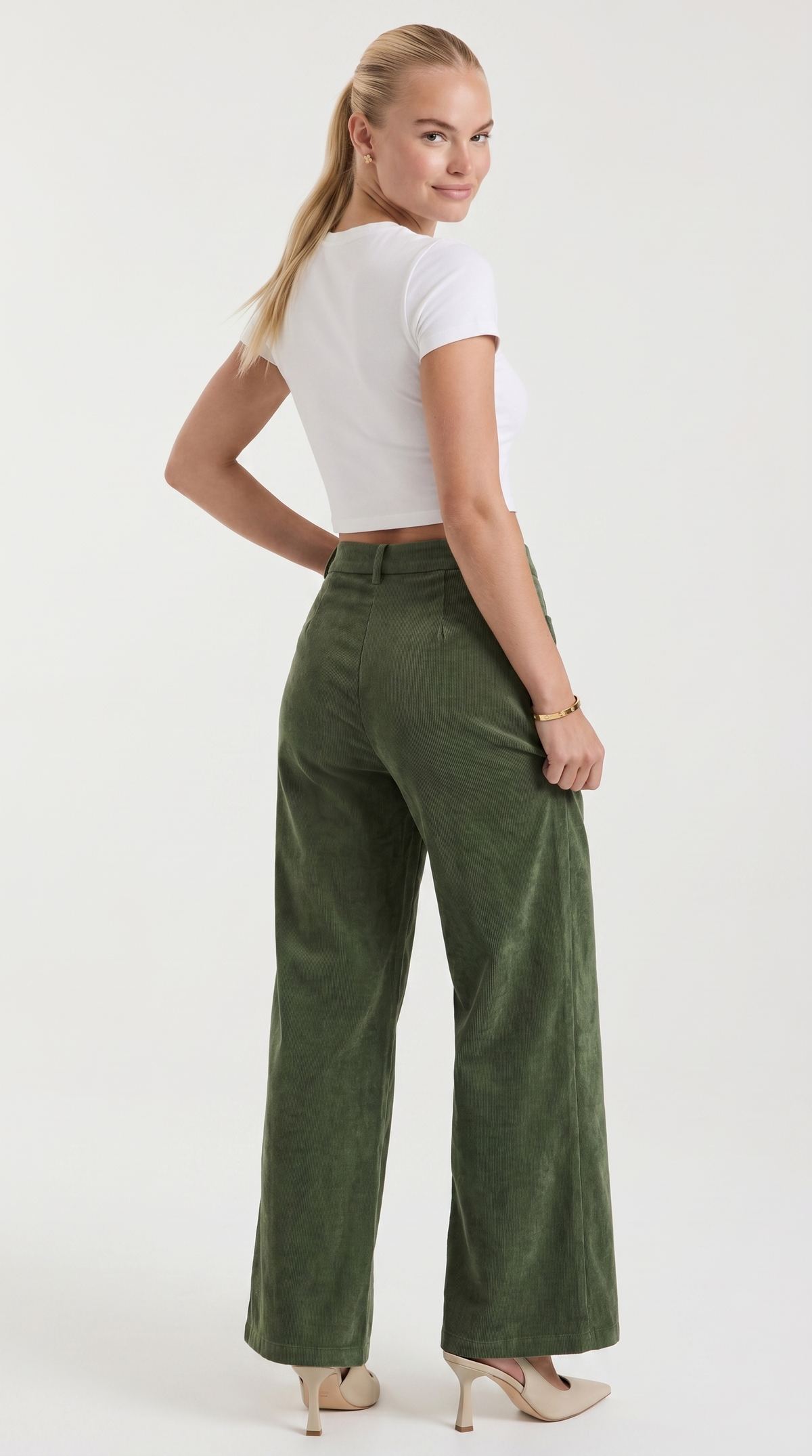 Cordhose mit hohem Bund und weitem Bein für Damen