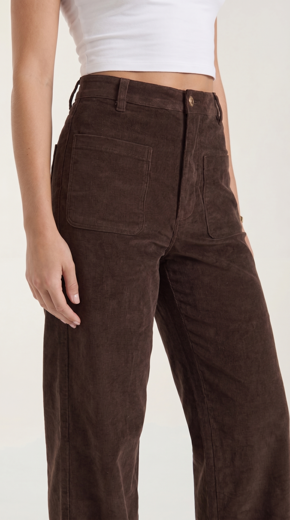 Cordhose mit hohem Bund und weitem Bein für Damen